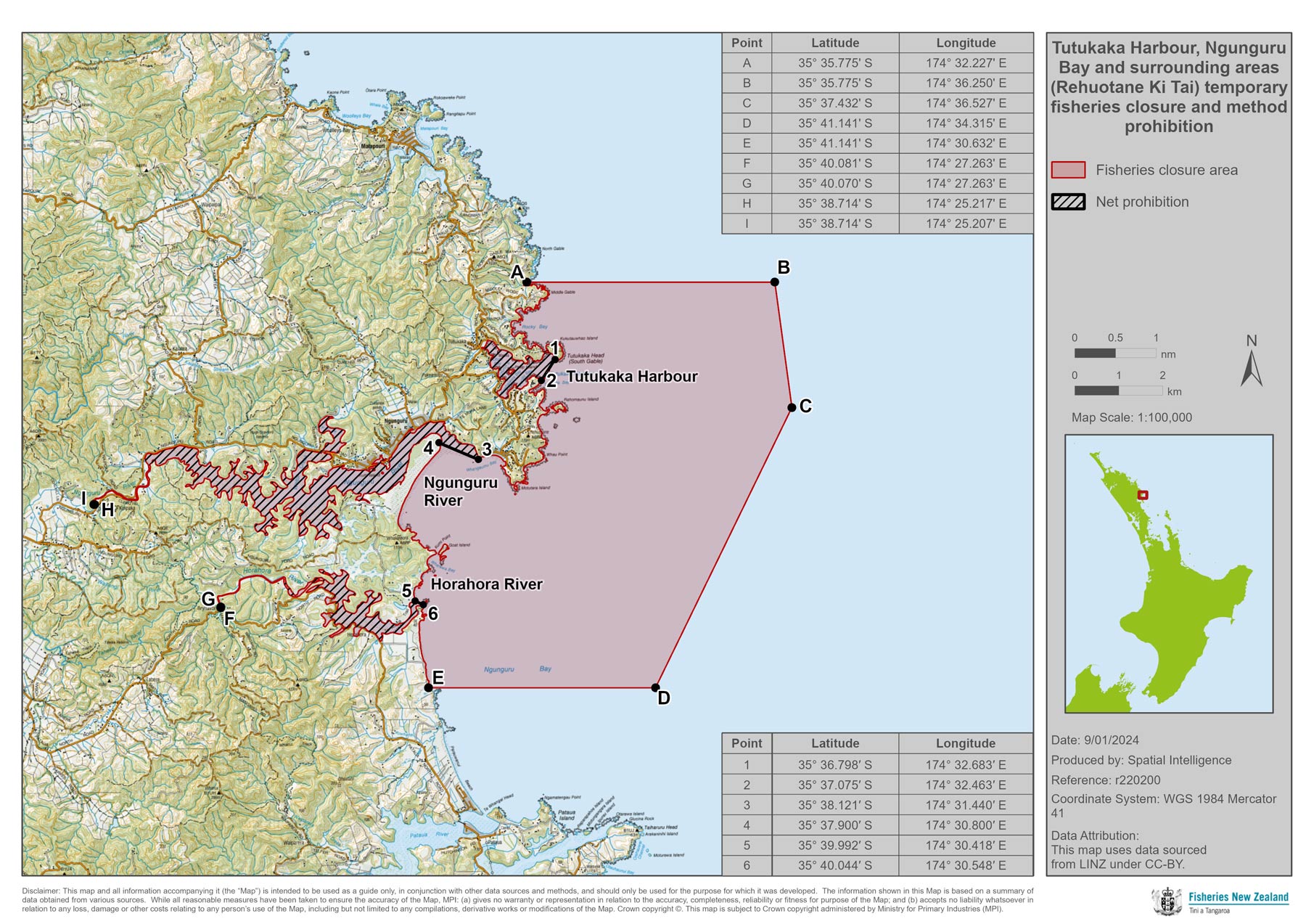 60682 Map Tutukaka Ngunguru and surrounding areas fisheries closure and net prohibition